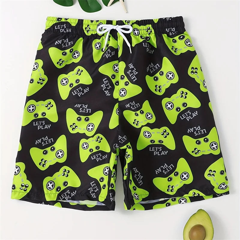 Herrebadeshorts med gaming-print – Spilcontrollere og afslappet snit