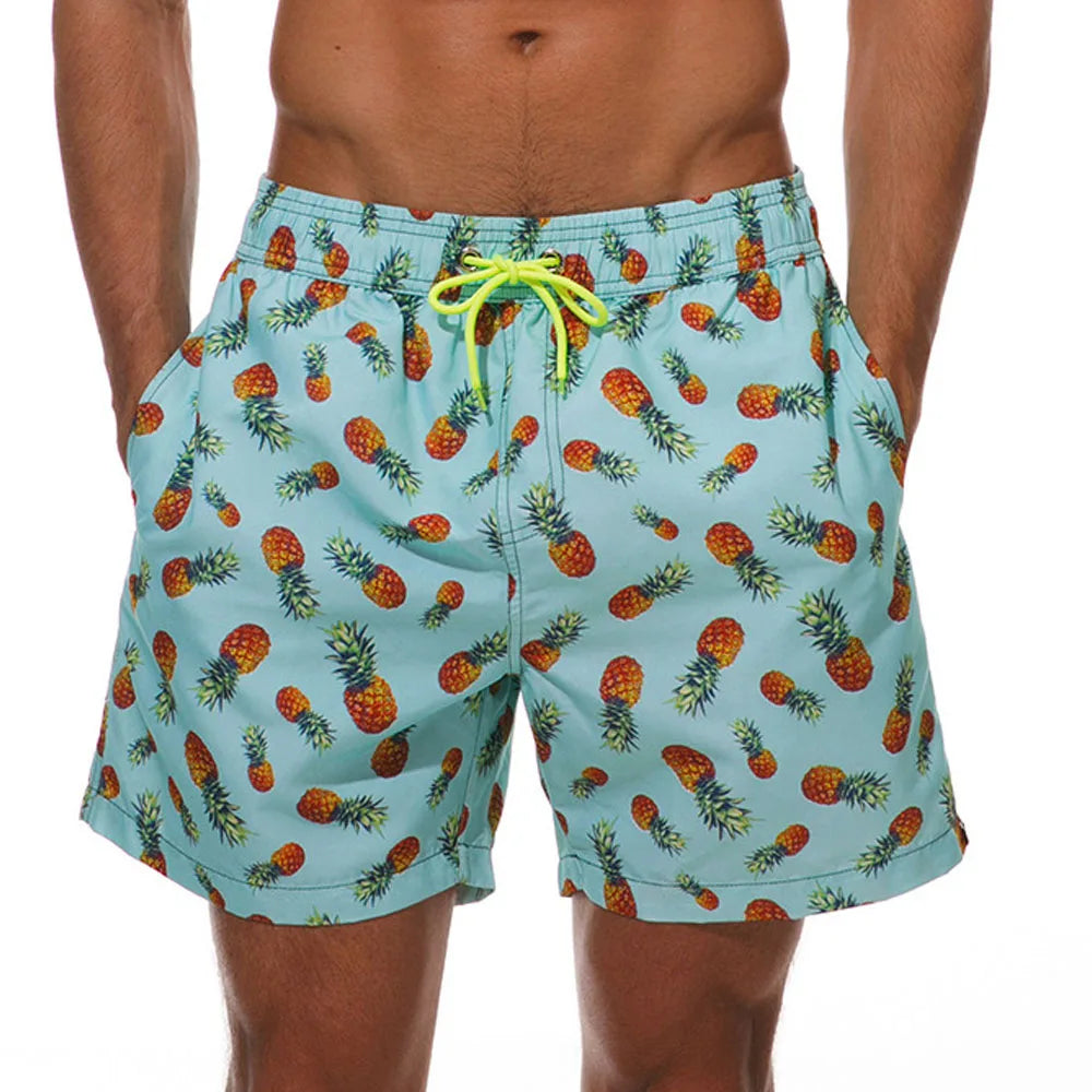 Herrebadeshorts med kiwi-print – Hurtigtørrende og afslappet snit