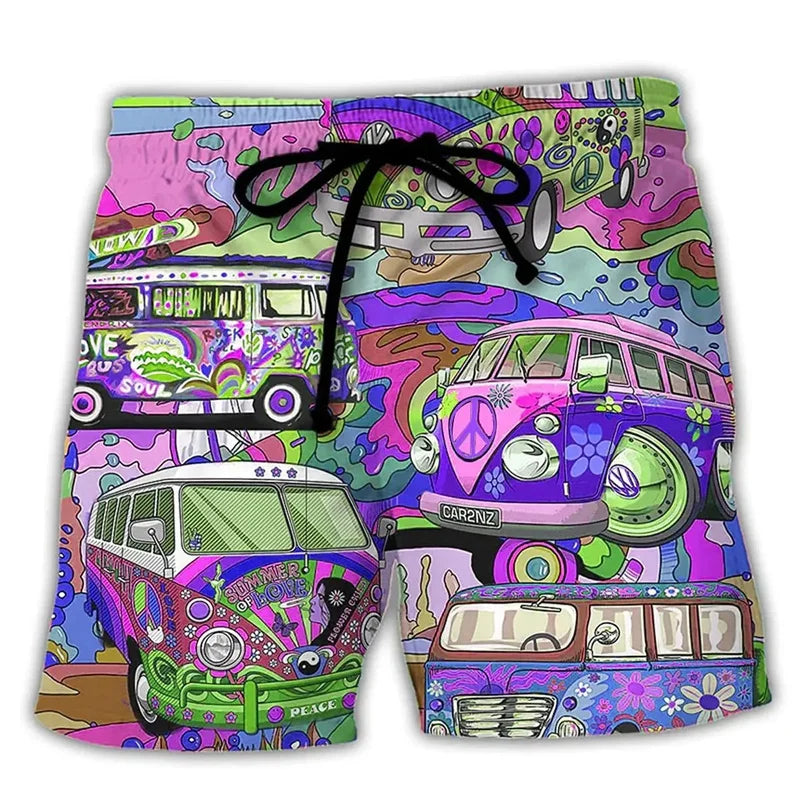 Momount herrebadeshorts – hippie van-print med snor til sommer