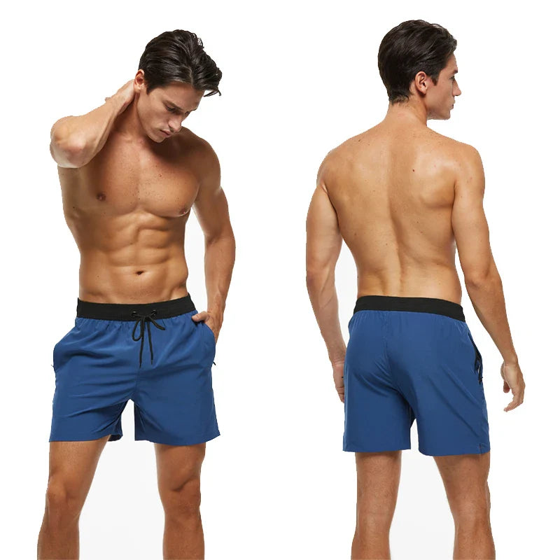Blå herrebadeshorts – Mesh-foer, sidelommer og elastisk linning