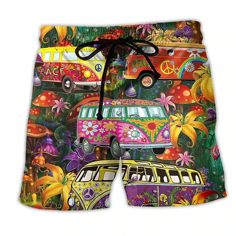 Momount herrebadeshorts – hippie van-print med snor til sommer