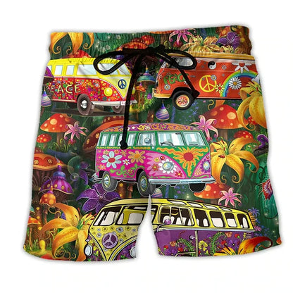 Momount herrebadeshorts – hippie van-print med snor til sommer