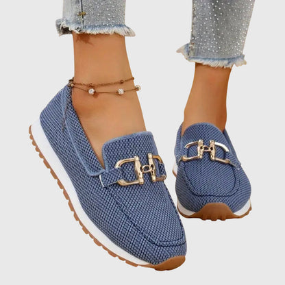 Momount Dame Strikkede Loafers – Mesh Gylden Horsebit Plateau Slip-On Komfort