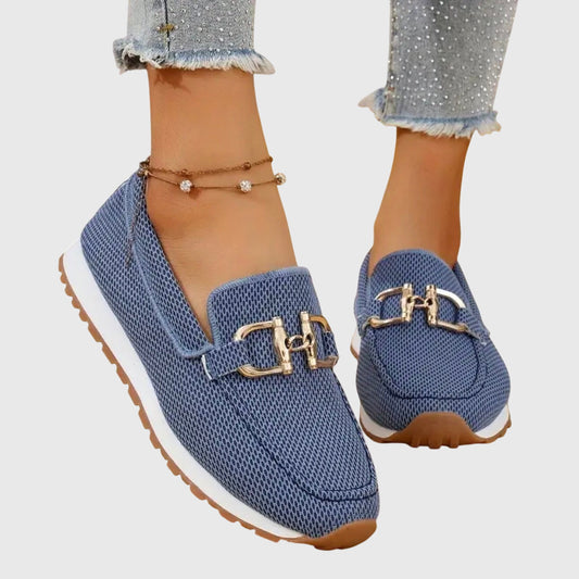 Momount Dame Strikkede Loafers – Mesh Gylden Horsebit Plateau Slip-On Komfort