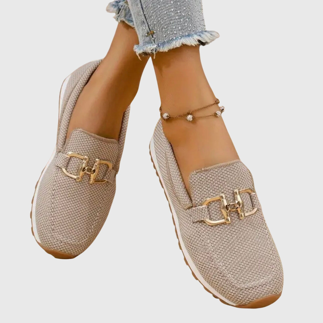 Momount Dame Strikkede Loafers – Mesh Gylden Horsebit Plateau Slip-On Komfort