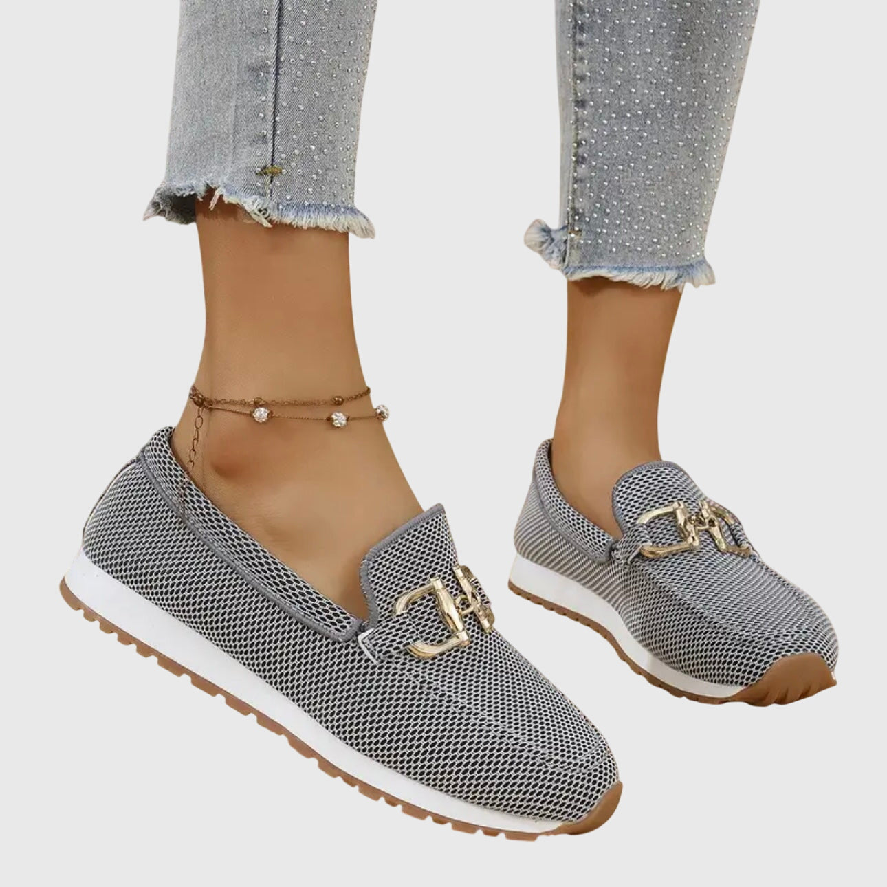 Momount Dame Strikkede Loafers – Mesh Gylden Horsebit Plateau Slip-On Komfort