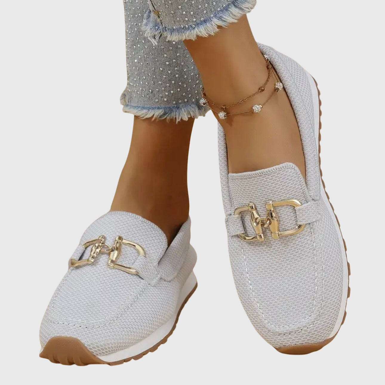 Momount Dame Strikkede Loafers – Mesh Gylden Horsebit Plateau Slip-On Komfort
