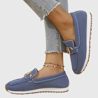 Momount Dame Strikkede Loafers – Mesh Gylden Horsebit Plateau Slip-On Komfort