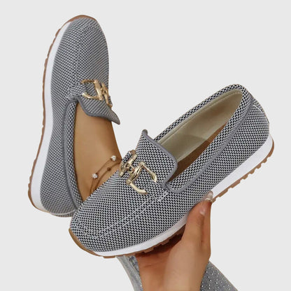 Momount Dame Strikkede Loafers – Mesh Gylden Horsebit Plateau Slip-On Komfort