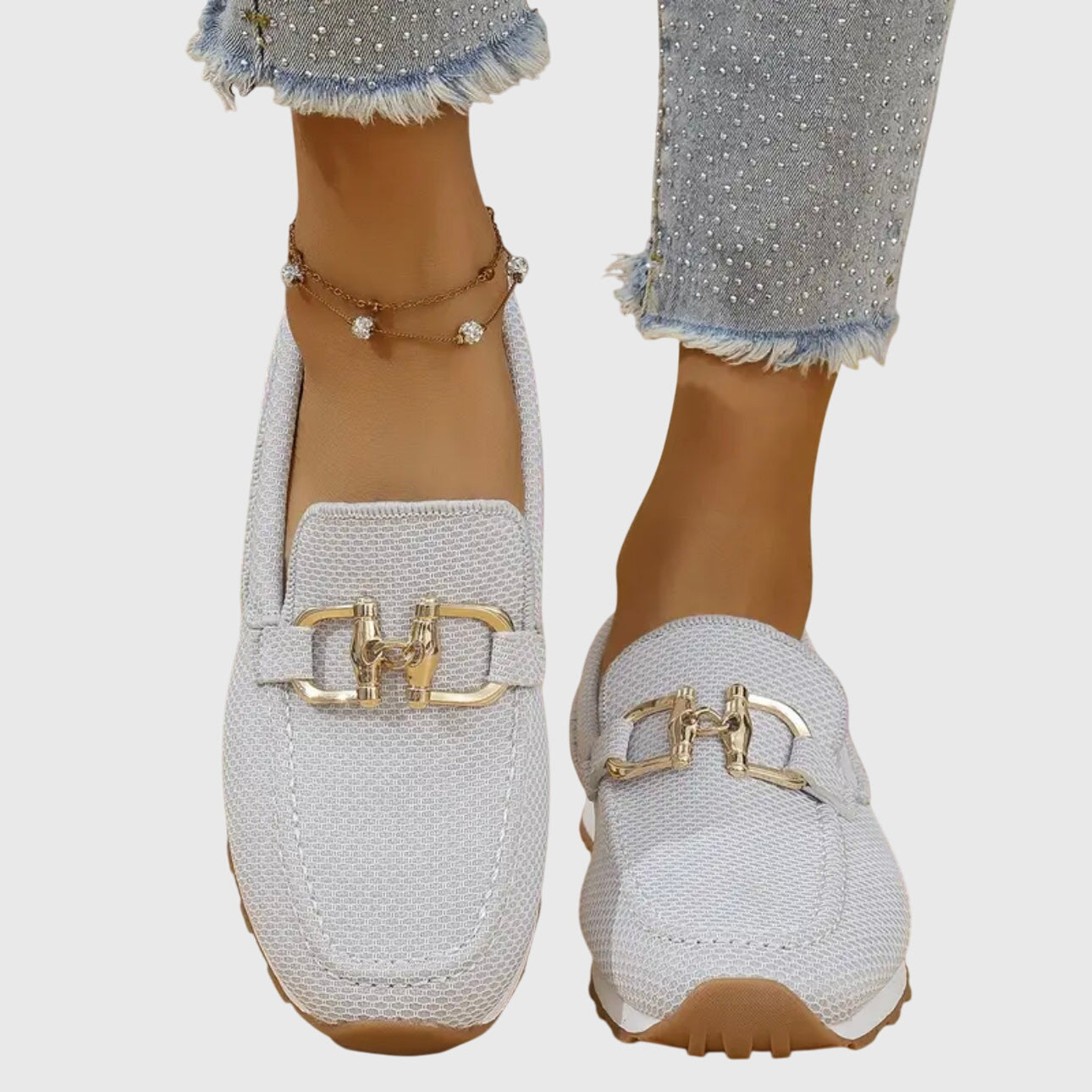 Momount Dame Strikkede Loafers – Mesh Gylden Horsebit Plateau Slip-On Komfort