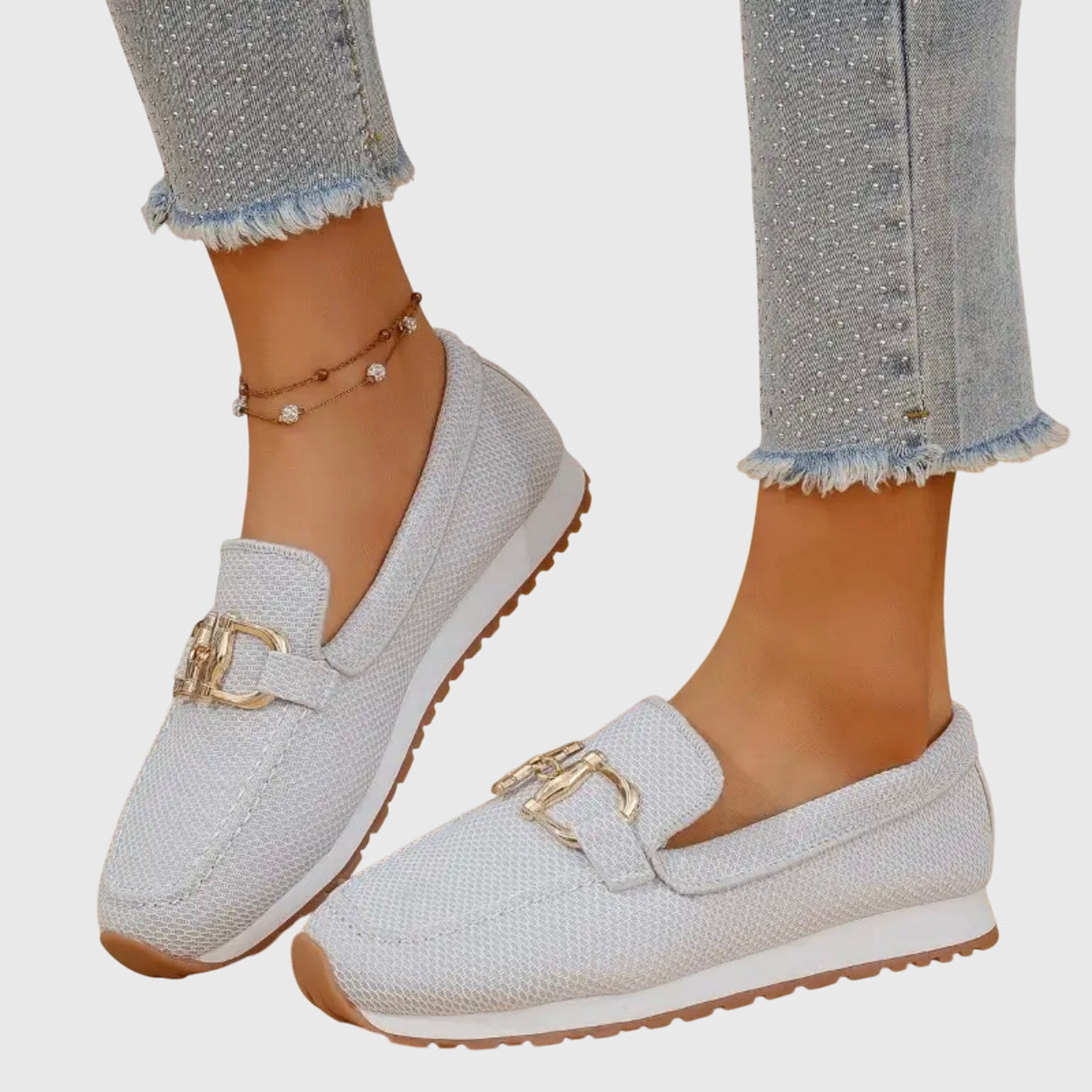 Momount Dame Strikkede Loafers – Mesh Gylden Horsebit Plateau Slip-On Komfort