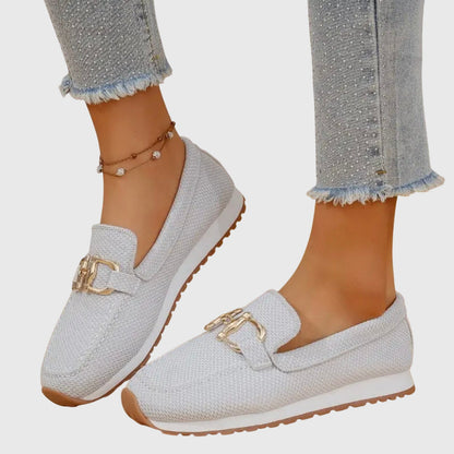 Momount Dame Strikkede Loafers – Mesh Gylden Horsebit Plateau Slip-On Komfort