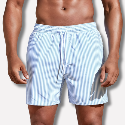 Stribede herrebadeshorts – Pink og hvid med snørelukning