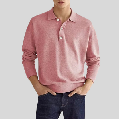 Momount Men Knit Polo Shirt – Long Sleeve Classic Collar Everyday