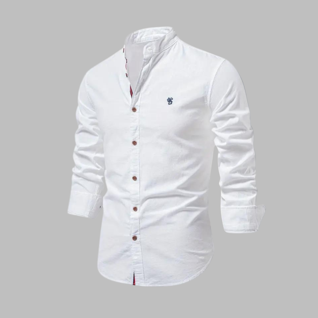 Momount Men Shirt – Long Sleeve Mandarin Collar Button Up Military