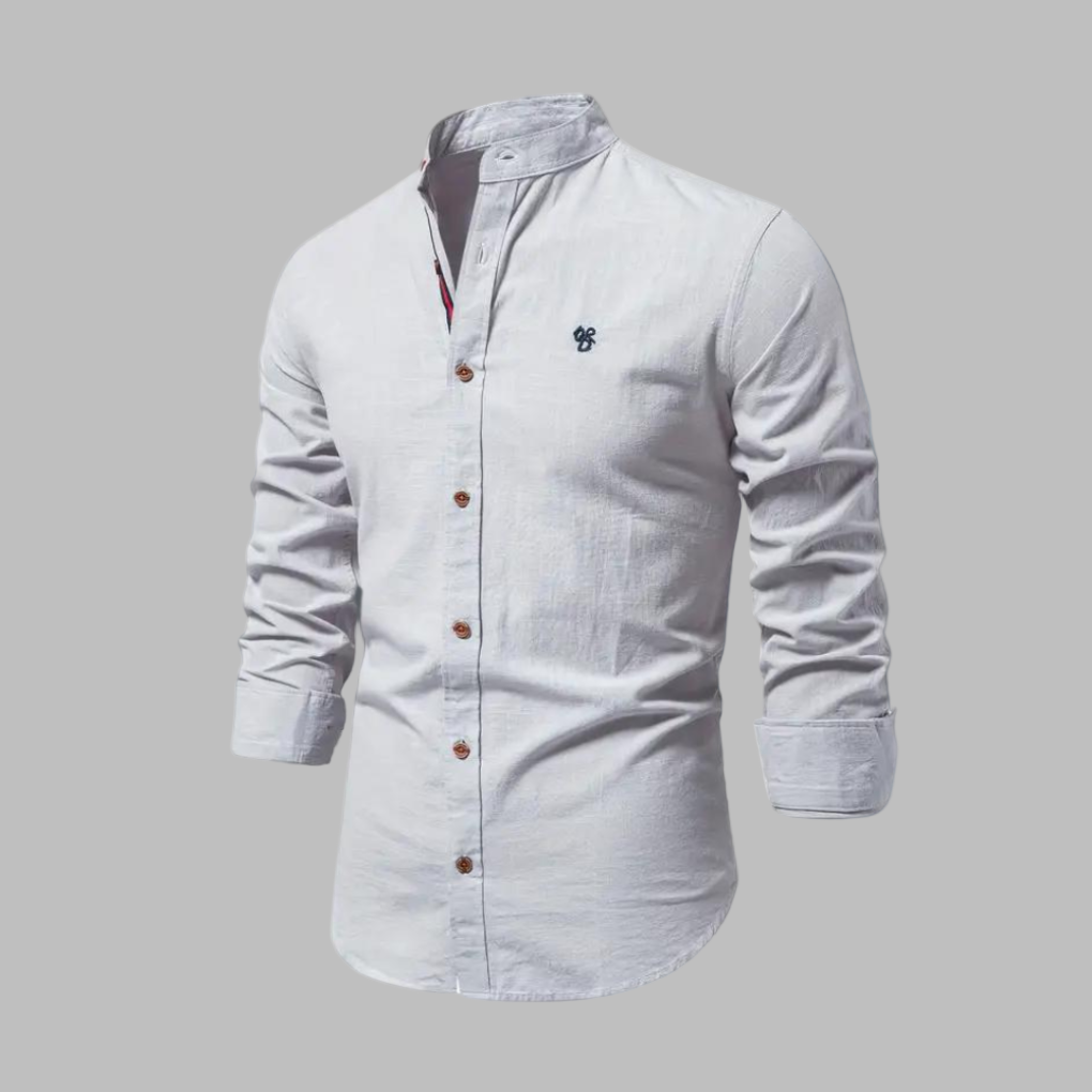 Momount Men Shirt – Long Sleeve Mandarin Collar Button Up Military