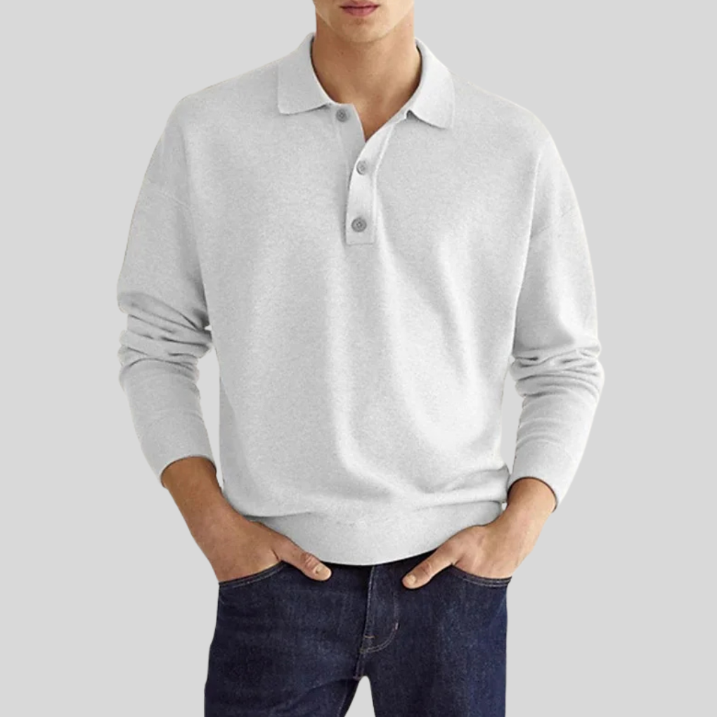 Momount Men Knit Polo Shirt – Long Sleeve Classic Collar Everyday