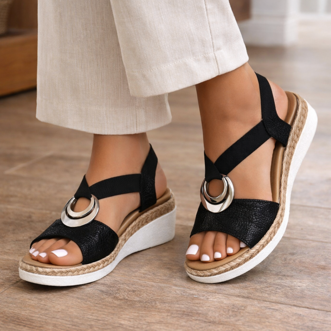 Momount espadrille kile-sandaler dame – metallisk finish med krydsstrop og komfort