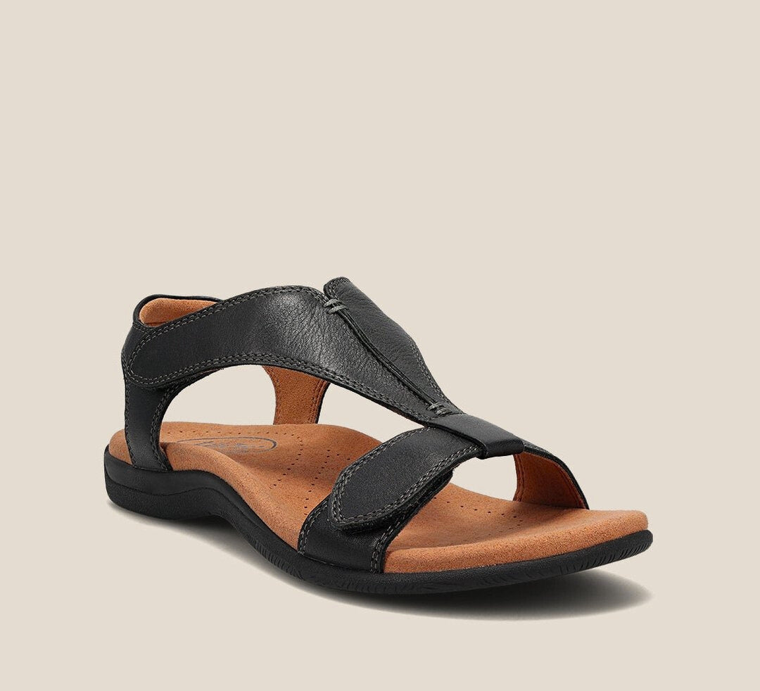 Momount ortopædiske sandaler dame – læder med velcro og svangstøtte til gåture