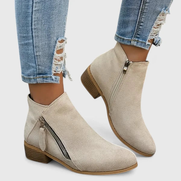 Theodora denim ankelstøvler – Vintage damestøvler med lynlås
