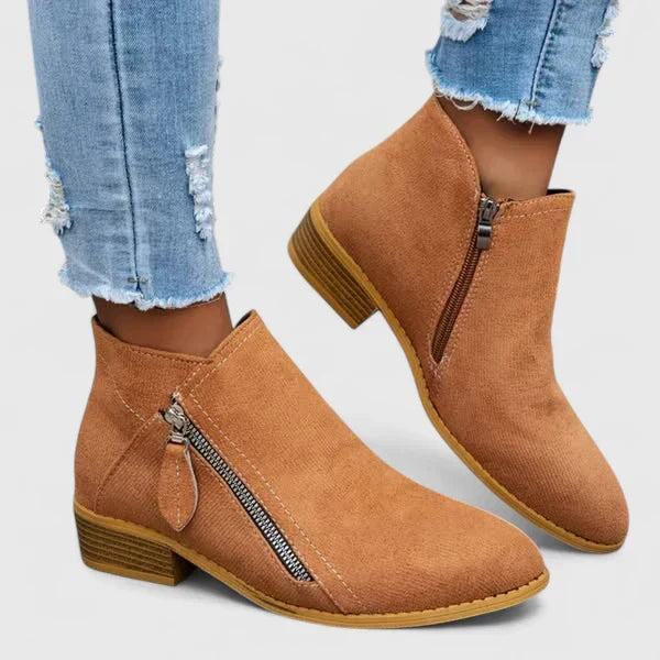 Theodora denim ankelstøvler – Vintage damestøvler med lynlås