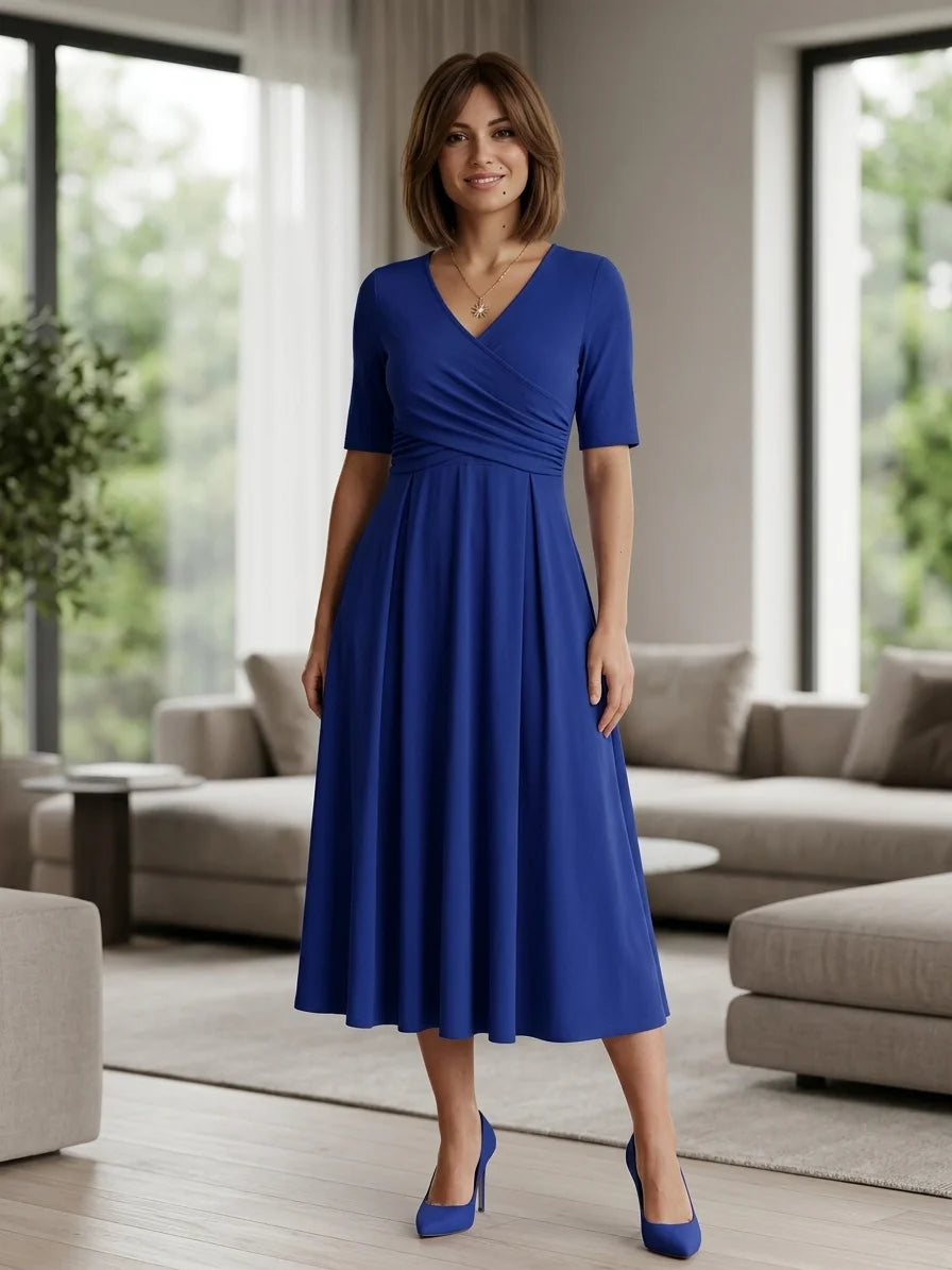Nadia Wrap Summer Midi Dress | Casual, Refined, Classic - Blue - lifestyle_indoor