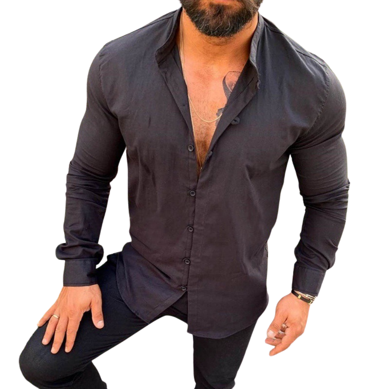 Momount Men Linen Shirt – Long Sleeve Slim Fit Point Collar Classic