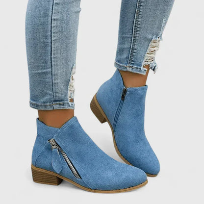Theodora denim ankelstøvler – Vintage damestøvler med lynlås