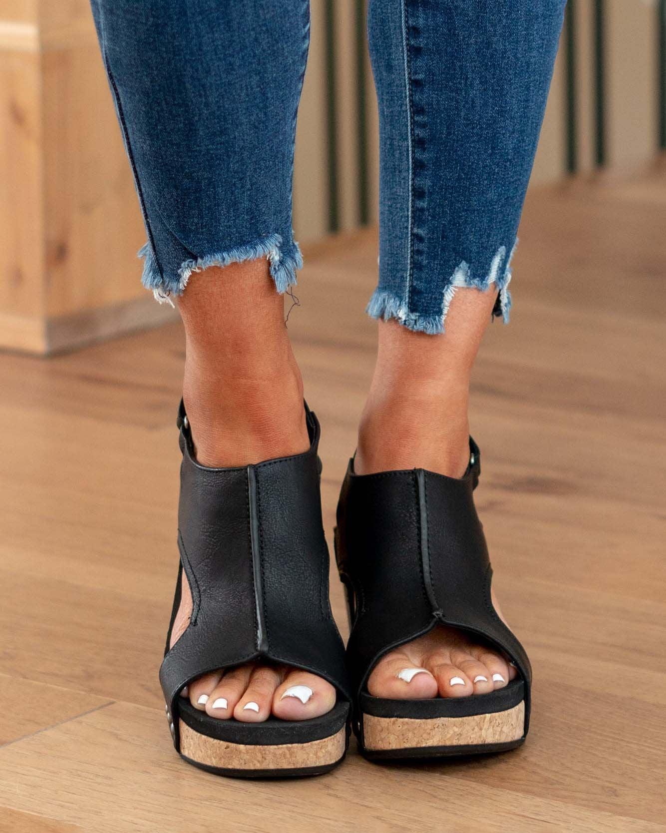 Momount kile-sandaler dame – distressed læder med korkplatform og slingback