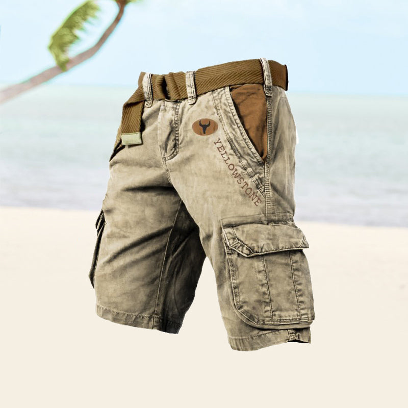 Vintage herrecargoshorts – Vasket bomuld med bælte og distressed look