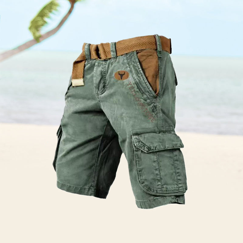 Vintage herrecargoshorts – Vasket bomuld med bælte og distressed look