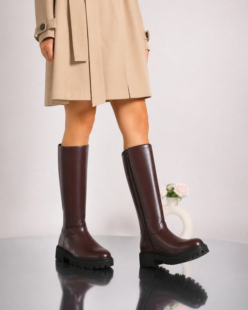 Minda women's knee-high motorcycle boots – 13 reddish brown webp