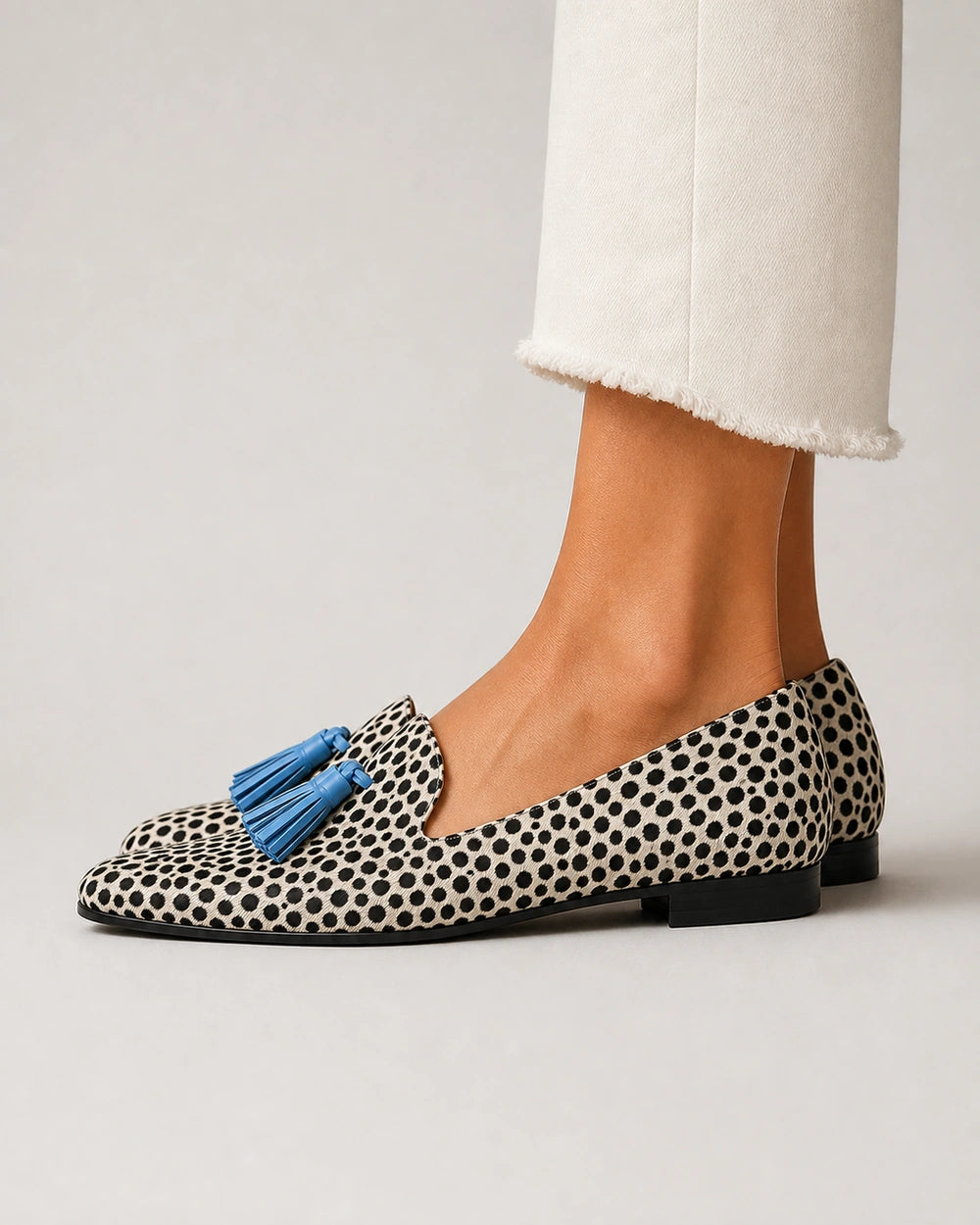 Mønstrede loafers med blå kvaster — Produktbillede 4