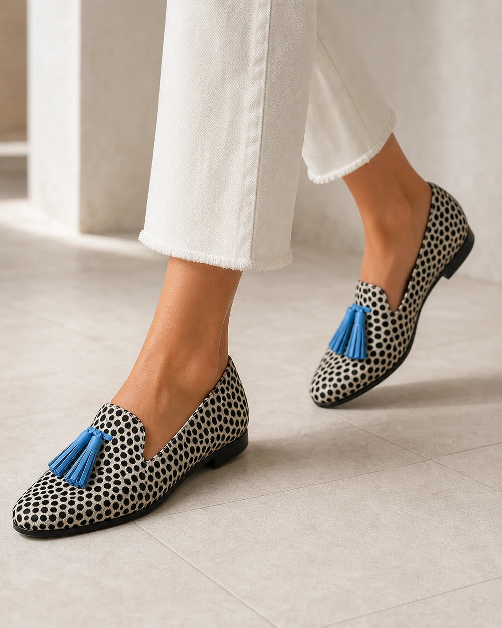 Mønstrede loafers med blå kvaster — Produktbillede 7