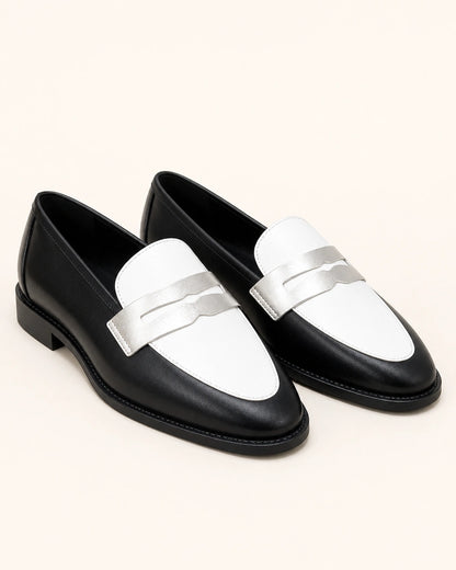 Sorte og hvide loafers med sølvrem — Produktbillede 9