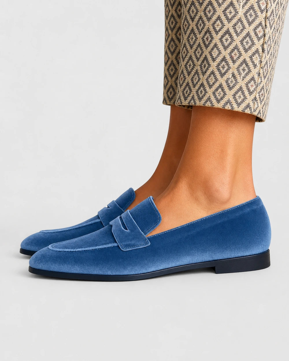 Blå loafers til kvinder med tone-i-tone rem — Produktbillede 4