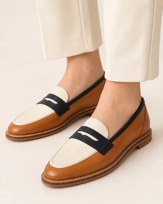 Brune og cremefarvede loafers med rund tå — Produktbillede 1