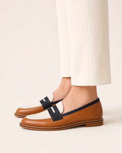 Brune og cremefarvede loafers med rund tå — Produktbillede 4