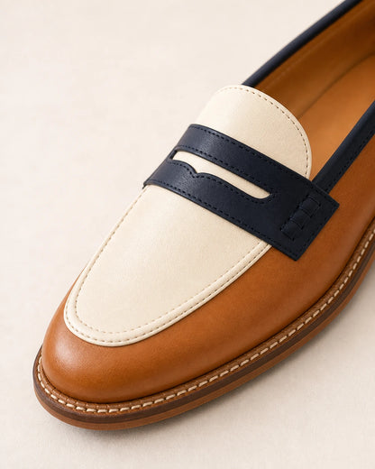 Brune og cremefarvede loafers med rund tå — Produktbillede 6