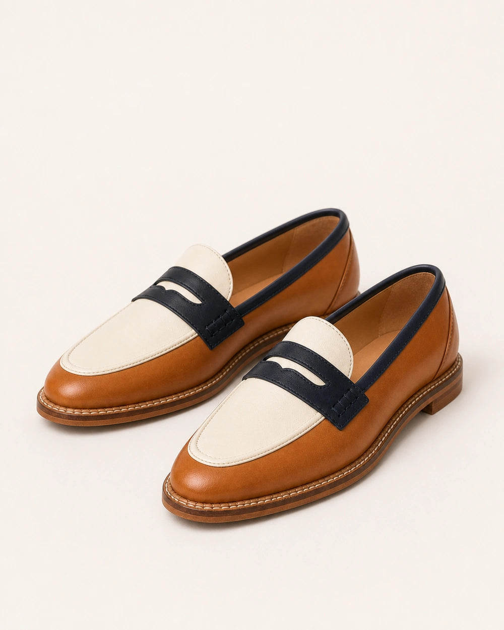 Brune og cremefarvede loafers med rund tå — Produktbillede 9