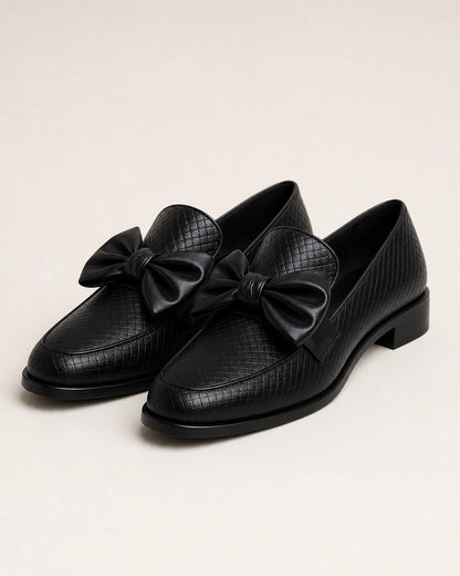 Sorte loafers med sløjfe og lav hæl — Produktbillede 9
