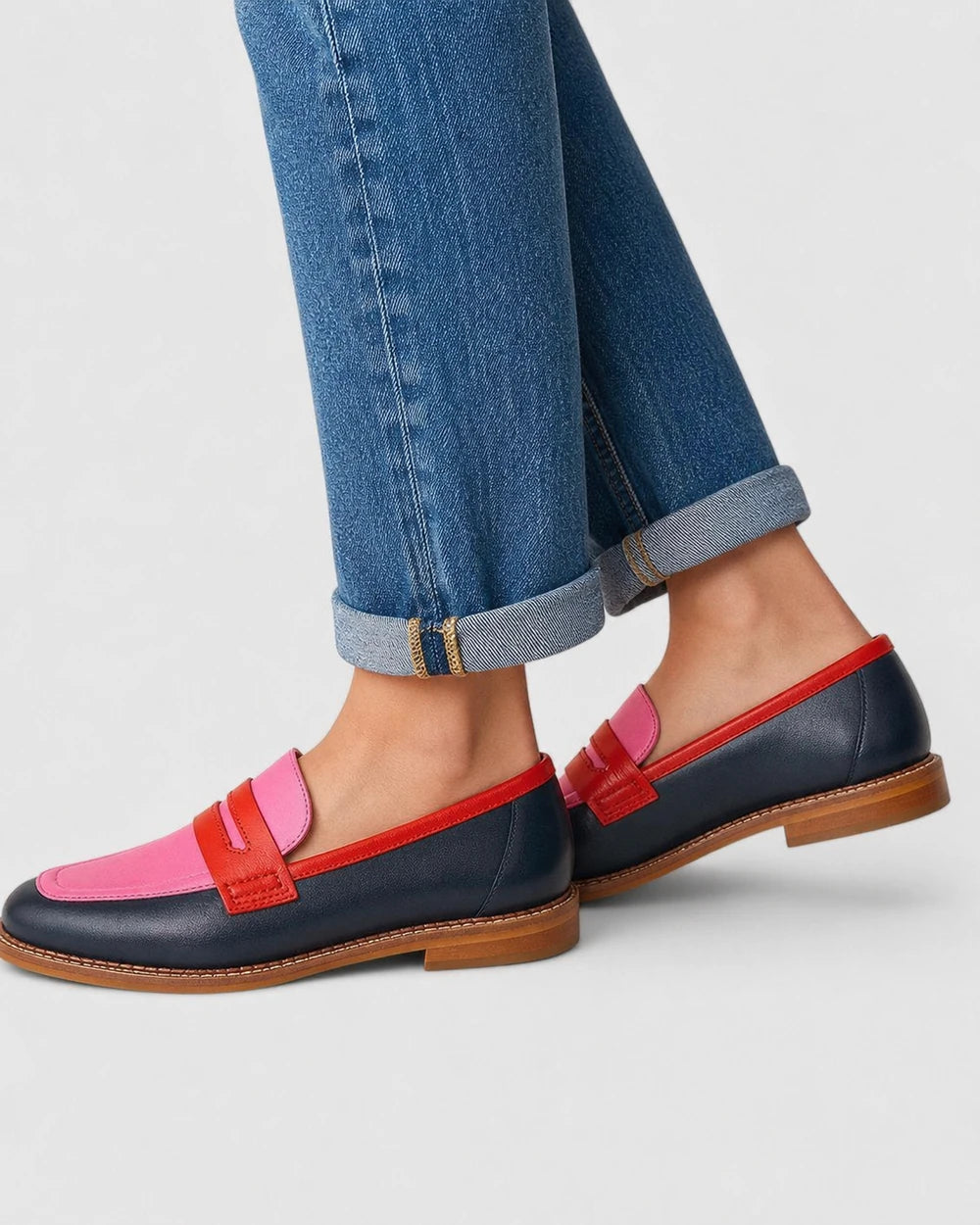 Sorte og lyserøde loafers med rem — Produktbillede 4