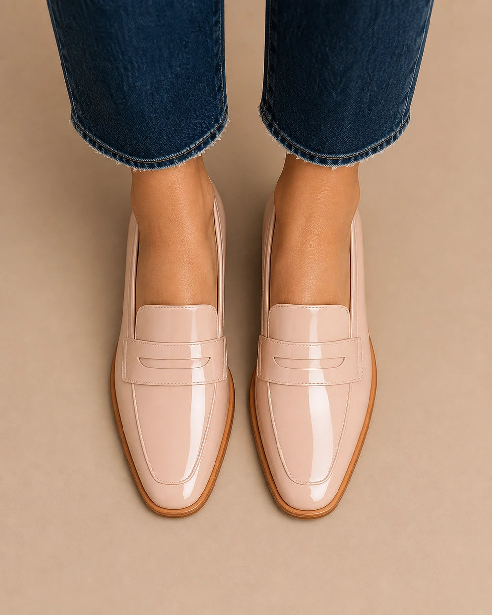 Blank pudderrosa loafers med lav hæl — Produktbillede 5