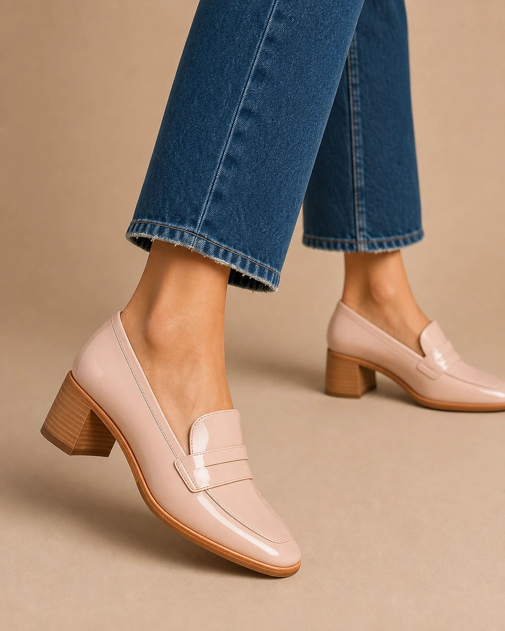 Blank pudderrosa loafers med lav hæl — Produktbillede 7