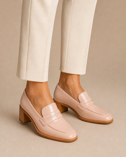 Blank pudderrosa loafers med lav hæl — Produktbillede 8