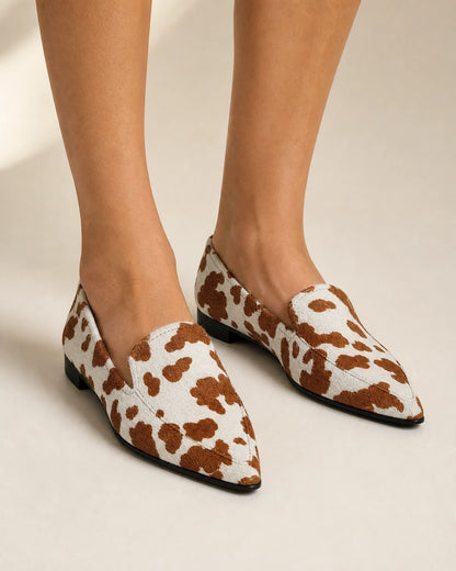 Spidse loafers til kvinder med ko-print — Produktbillede 1
