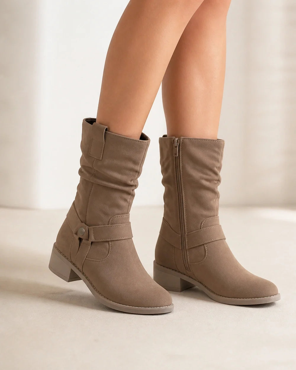 Momount women suede slouch ankle boots grey