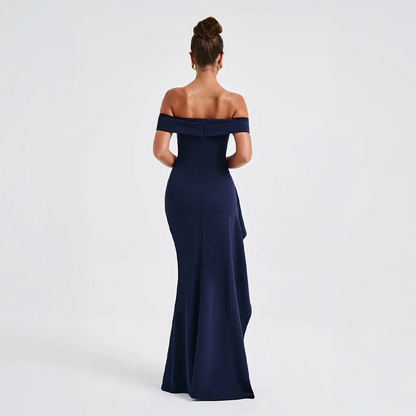 Daniela | Maxikjole Elegant Off Shoulder Drapéret Høj Slids Aften