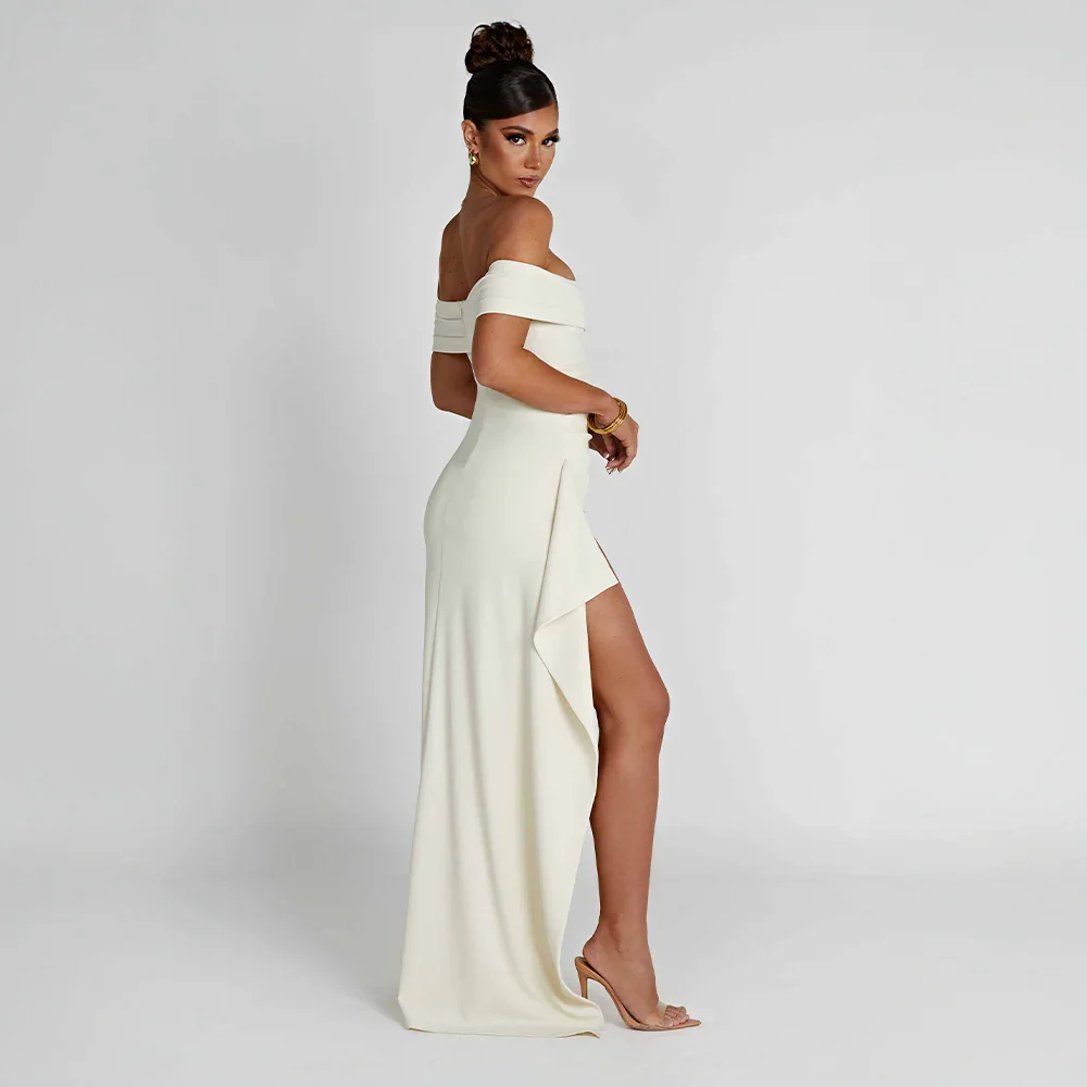 Daniela | Maxikjole Elegant Off Shoulder Drapéret Høj Slids Aften