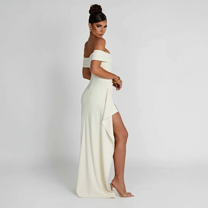 Daniela | Maxikjole Elegant Off Shoulder Drapéret Høj Slids Aften